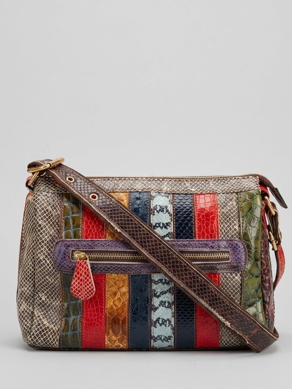 Chaos Patchwork Genuine Leather Crossbody Bag Multicolor Snake Croc Embossed